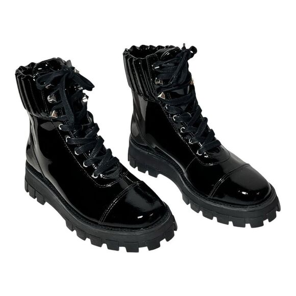 Schutz Sutton Patent Leather Lug Sole  Lace Up Boots - Picture 1 of 5